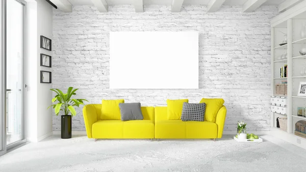 Boş çerçeve ile modern parlak iç. 3D render