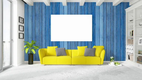 Boş çerçeve ile modern parlak iç. 3D render