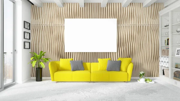 Boş çerçeve ile modern parlak iç. 3D render