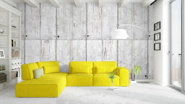 Modern parlak iç. 3D render