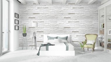 Modern parlak iç. 3D render