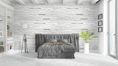 Modern parlak iç. 3D render