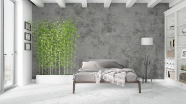 Modern parlak iç. 3D render