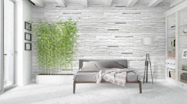 Modern parlak iç. 3D render