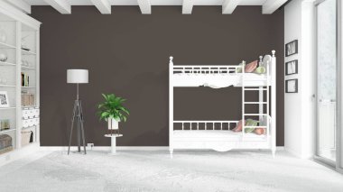 Modern parlak iç. 3D render