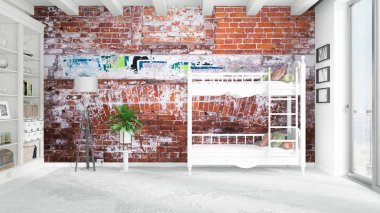 Modern parlak iç. 3D render