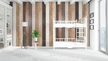 Modern parlak iç. 3D render