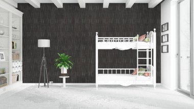 Modern parlak iç. 3D render