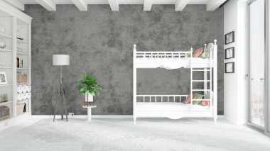 Modern parlak iç. 3D render