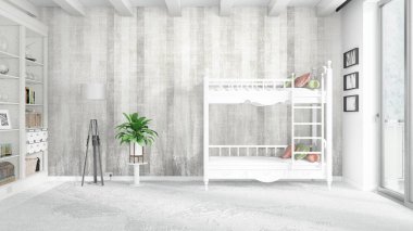 Modern parlak iç. 3D render