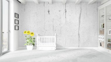 Modern parlak iç. 3D render