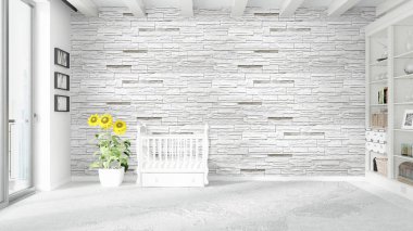 Modern parlak iç. 3D render