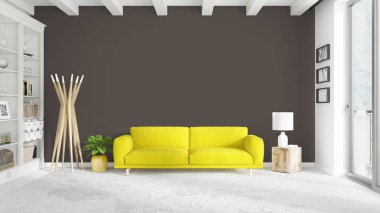 Modern parlak iç. 3D render