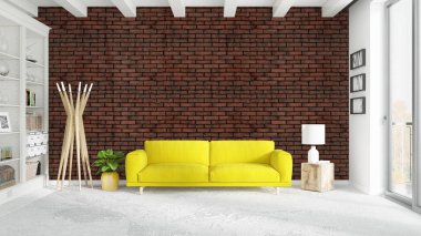 Modern parlak iç. 3D render