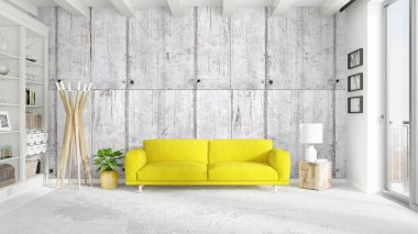 Modern parlak iç. 3D render