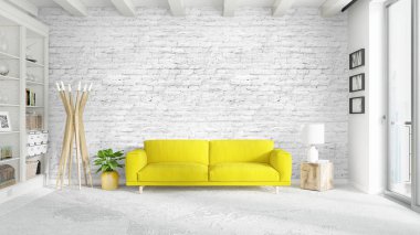 Modern parlak iç. 3D render