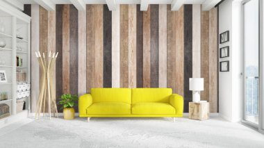 Modern parlak iç. 3D render