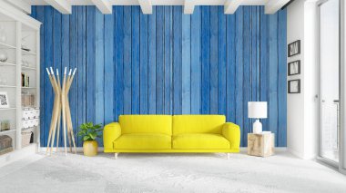 Modern parlak iç. 3D render