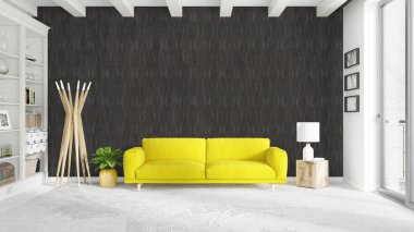 Modern parlak iç. 3D render