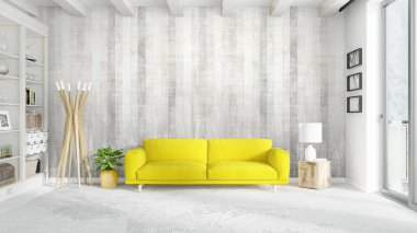 Modern parlak iç. 3D render