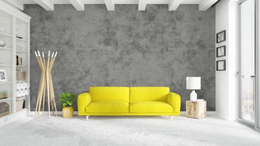 Modern parlak iç. 3D render