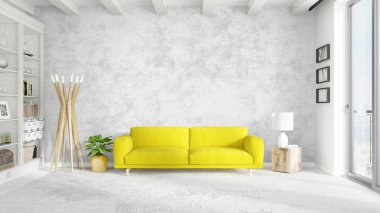 Modern parlak iç. 3D render