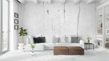 Modern parlak iç. 3D render