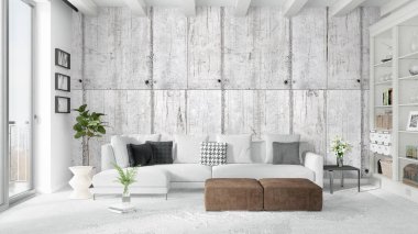 Modern parlak iç. 3D render