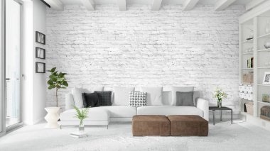 Modern parlak iç. 3D render