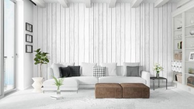 Modern parlak iç. 3D render