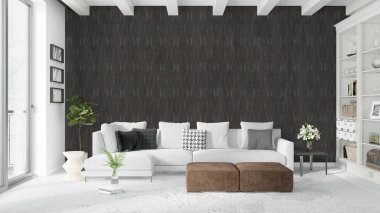 Modern parlak iç. 3D render