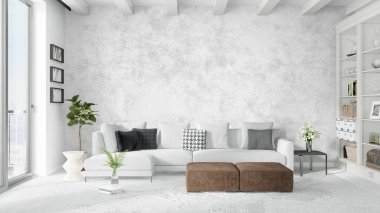 Modern parlak iç. 3D render