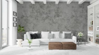 Modern parlak iç. 3D render