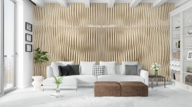 Modern parlak iç. 3D render