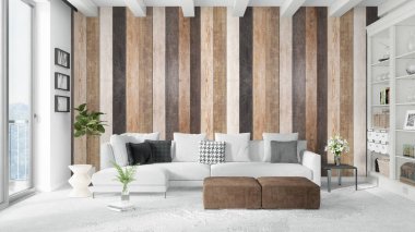 Modern parlak iç. 3D render