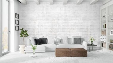 Modern parlak iç. 3D render