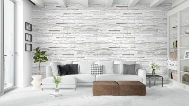 Modern parlak iç. 3D render