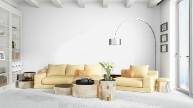 Modern parlak iç. 3D render