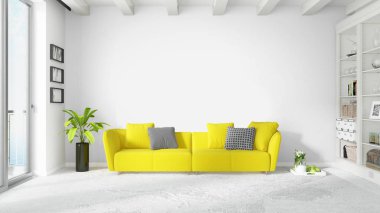 Modern parlak iç. 3D render