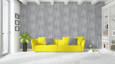 Modern parlak iç. 3D render