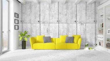 Modern parlak iç. 3D render