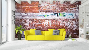 Modern parlak iç. 3D render