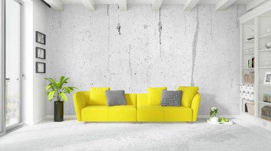 Modern parlak iç. 3D render