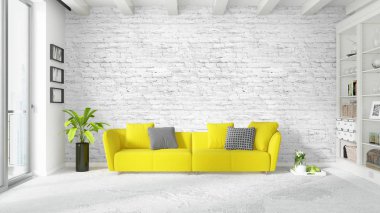 Modern parlak iç. 3D render