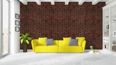 Modern parlak iç. 3D render