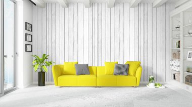 Modern parlak iç. 3D render
