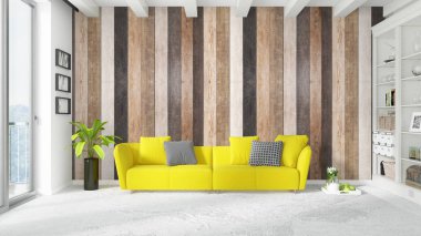 Modern parlak iç. 3D render