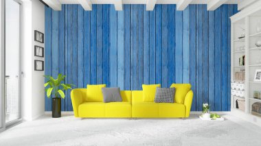 Modern parlak iç. 3D render