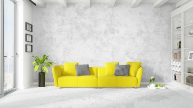 Modern parlak iç. 3D render