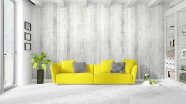 Modern parlak iç. 3D render